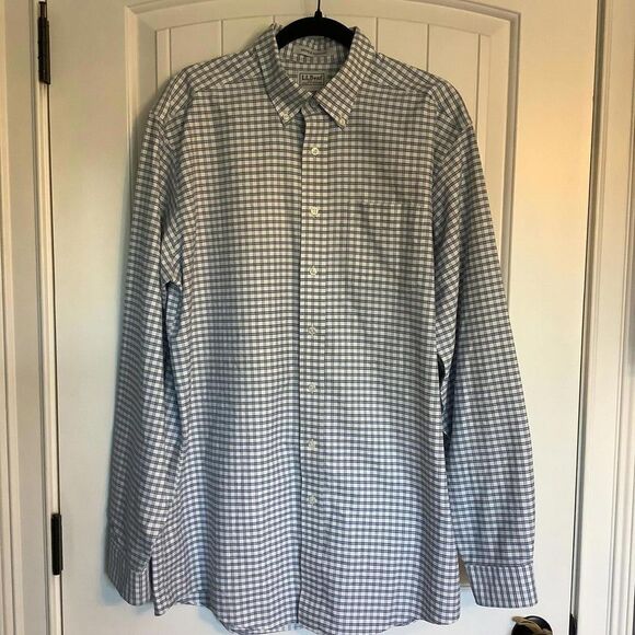 LL Bean Wrinkle-Resistant Checked Shirt - Blue & White - Picture 1 of 5